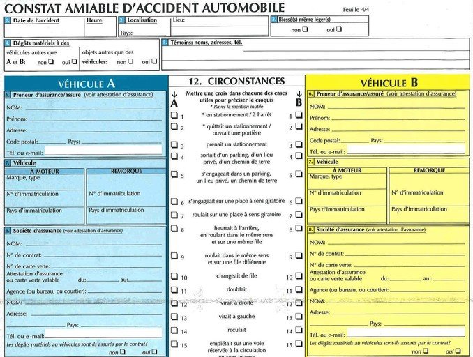 Specimen du contstat européen d'accident